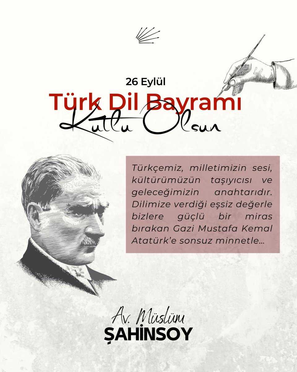 Ulu Önderimiz Mustafa Kemal Atatürk’ün önderliğinde gerçekleştirilen Dil Devrimi, milletimizin ortak değerlerini, kültürünü ve bağımsızlığını yaşatmada en önemli adımlardan biridir. Türkçemiz, köklü tarihi ve zenginliğiyle bizleri bir arada tutan en güçlü bağımızdır.

26 Eylül
