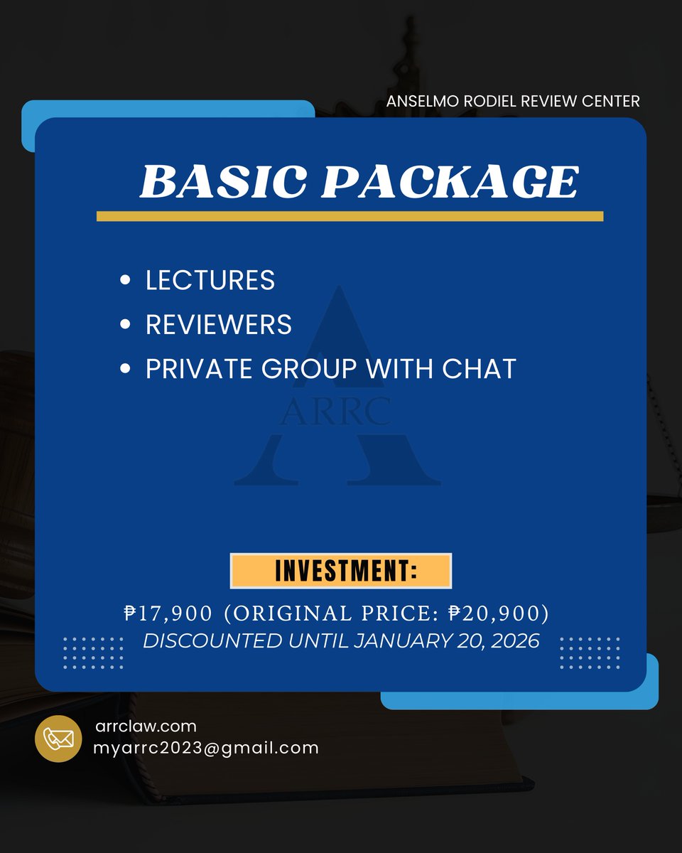 ARRC_2023's tweet photo. 📢 Future Lawyers, this is your sign! ARRC’s 2026 Bar Review Packages are finally here! 🧑‍⚖️

Don’t miss this chance 
Enroll now and secure your slot today! https://t.co/2kS1bFE61t