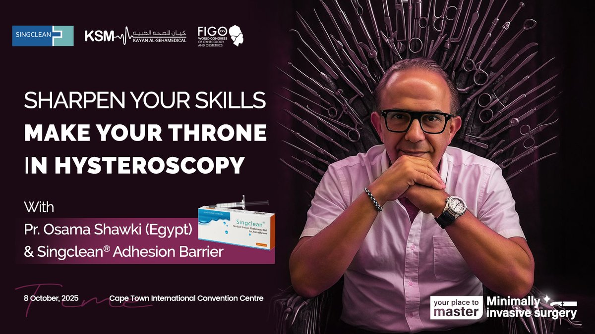 singclean's tweet image. 🌍 Singclean Medical is honored to join hands with Professor Osama Shawki to share Singclean®️ Adhesion Barrier at FIGO 2025! 👏

📌 Topic: Sharpen Your Skills, Make Your Throne in Hysteroscopy
📅 October 8, 2025
📍 Cape Town International Convention Centre, South Africa