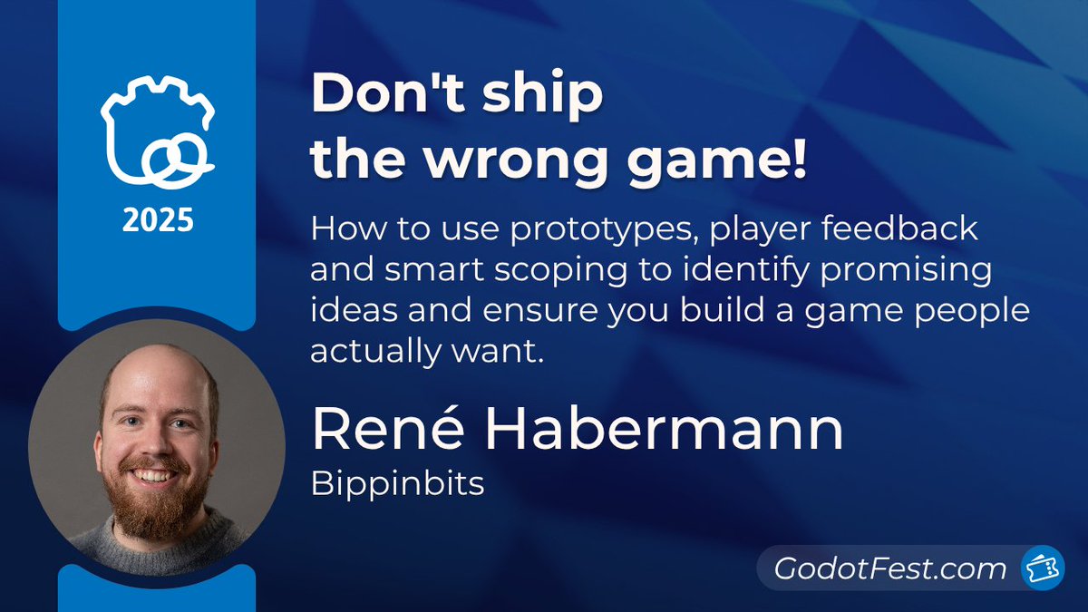 GodotFest's tweet image. Ever wondered how some #indie studios keep releasing hit after hit while others sink years into the wrong game? René Habermann, CEO of @Bippinbits, lifts the curtain at #GodotFest on validating game ideas and keeping development fun.