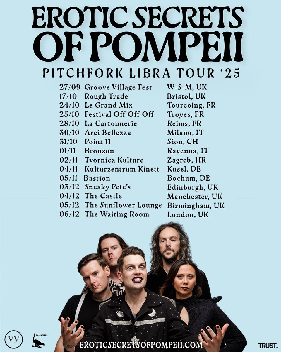 Our UK/EU 2025 Autumn-Winter Tour-A-Thon starts tomorrow! We present to you a poster with all our upcoming live dates! Get your tickets now and let the madness consume your very soul!  🎫

eroticsecretsofpompeii.com/live
