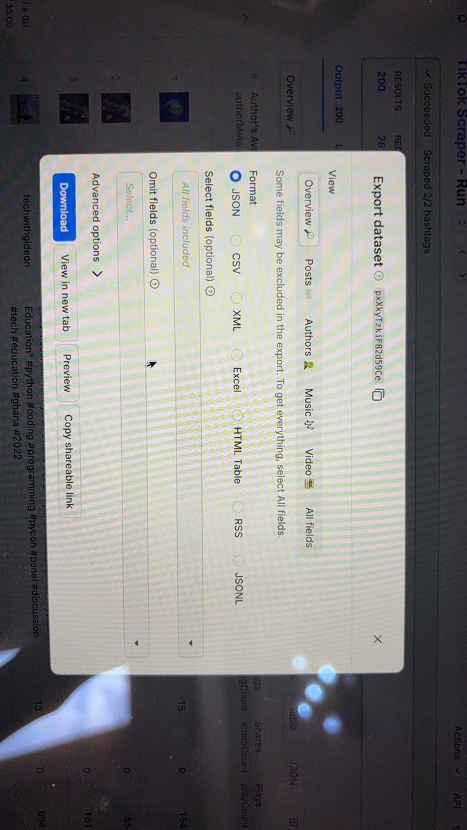 cool session here by <a href="/Sauain/">Saurav Jain (Open Source + Communities)</a> from <a href="/apify/">Apify</a> 

Apify does web scraping for AI ...

i haven’t dug deeper into it, just testing this TikTok scrapper and remembered my colleagues and I(swahilipot fm) were trying to do build something to scrap data from tiktok that would help our media