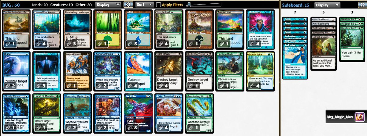#mtgpauper
Back here with BUG! Compared to the previous version it has much more card advantage! The synergy of the deck is incredible! I'm still working on it! It could be an alternative interesting  to jeskai ephemerate!I'm evaluating a few things, for example the best removals