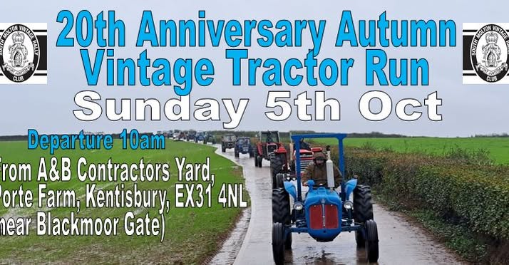 South Molton Vintage Rally Clubs 20th Anniversary Autumn Vintage Tractor Run on Sunday 5th October.