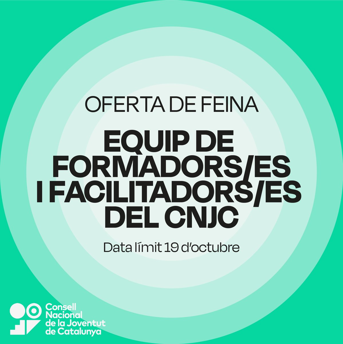 Consell Nacional de la Joventut de Catalunya (@cnjcat) on Twitter photo 📣OFERTA DE FEINA!  
Al CNJC renovem l'equip de formadores! Pots fer-nos arribar la teva candidatura fins al 19 d'octubre. 
📄Tota la info al nostre web: cnjc.cat/ca/blog/equip-… 📣OFERTA DE FEINA!  
Al CNJC renovem l'equip de formadores! Pots fer-nos arribar la teva candidatura fins al 19 d'octubre. 
📄Tota la info al nostre web: cnjc.cat/ca/blog/equip-…