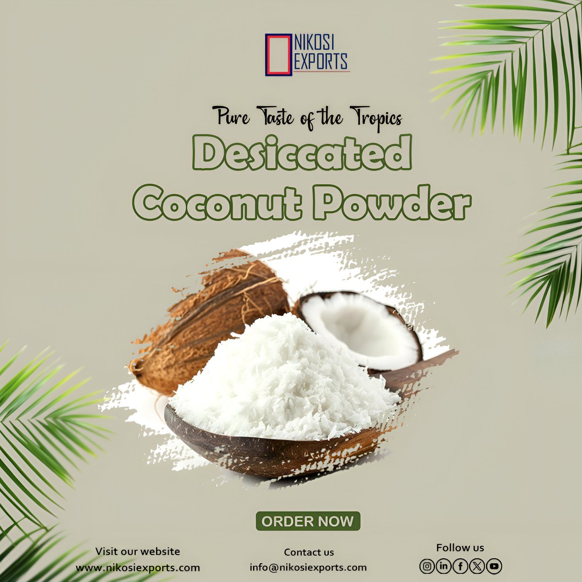 ExportsNikosi's tweet image. 🥥 The Purest Flavour – Desiccated Coconut Powder!

. We deliver excellence. 🌟

📞 +91 78456 44551 | +971 56 427 5455 ✉️ info@nikosiexports.com @nikosiexports
#DesiccatedCoconut #CoconutPowder #BakingIngredients #Confectionery #ExportQuality #NikosiExports #PureCoconut