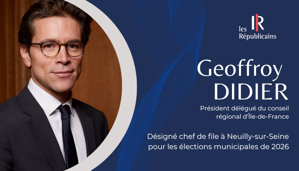 Le 23 septembre, la Commission Nationale d'Investiture <a href="/lesRepublicains/">les Républicains</a>, présidée par <a href="/AnnieGenevard/">Annie Genevard</a>, a désigné <a href="/GeoffroyDidier/">Geoffroy Didier</a> comme chef de file en vue des #élections #Municipales2026 à #neuillysurseine