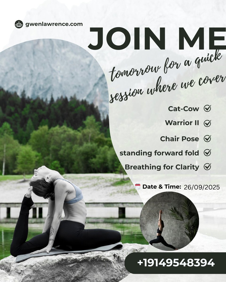 These quick poses can improve productivity and mental clarity, perfect for professionals, busy parents, or anyone needing a moment of mindfulness. Don’t miss this energizing session tomorrow!

#YogaInTheWorkplace #ProductivityBoost #WorkplaceWellness #Mindfulness