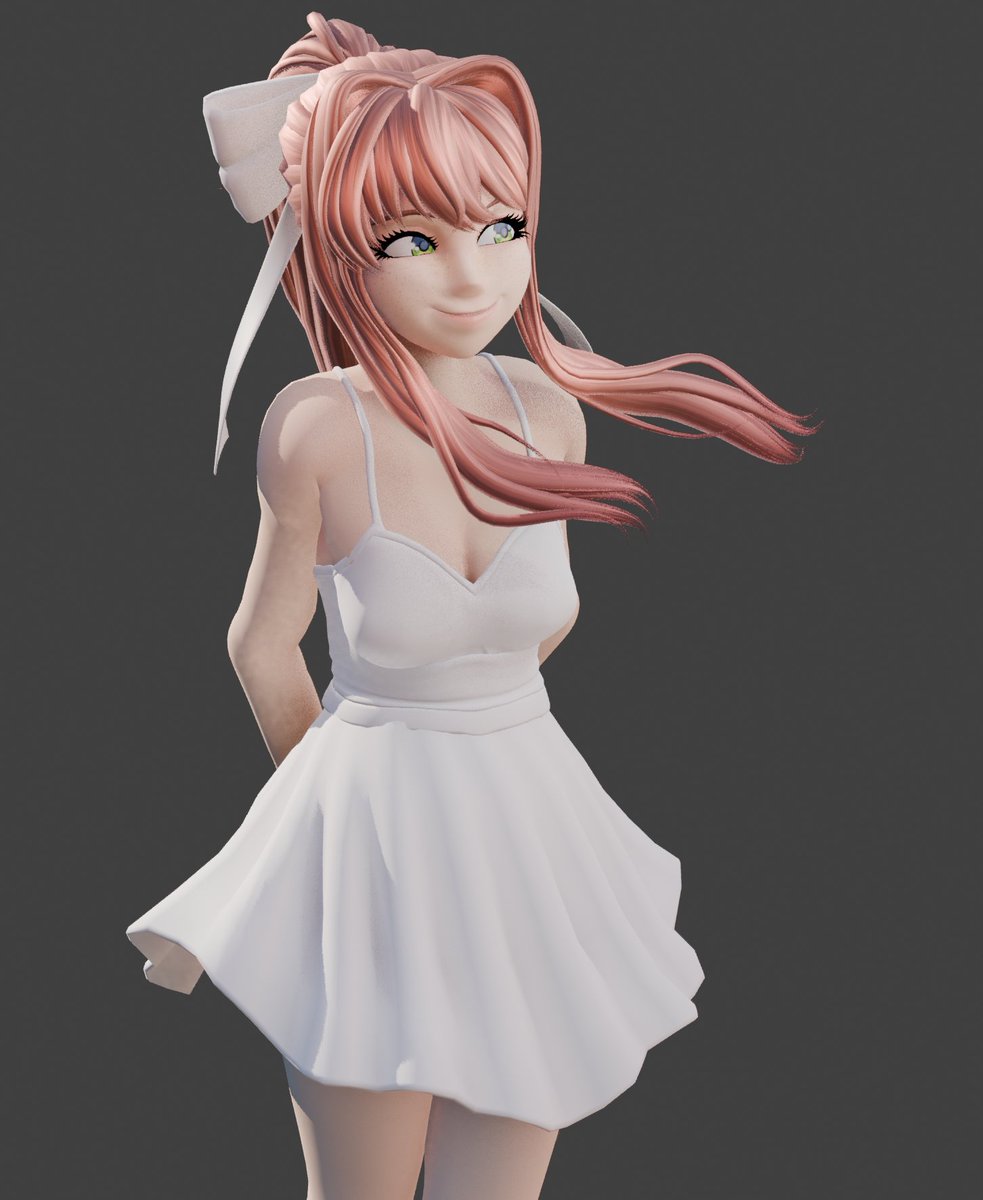 NickLuigi's tweet photo. I think there's something important I have to make but can't remember what or who it is. Heres a wip of White dress Monika in the mean time https://t.co/TKE6QG942i