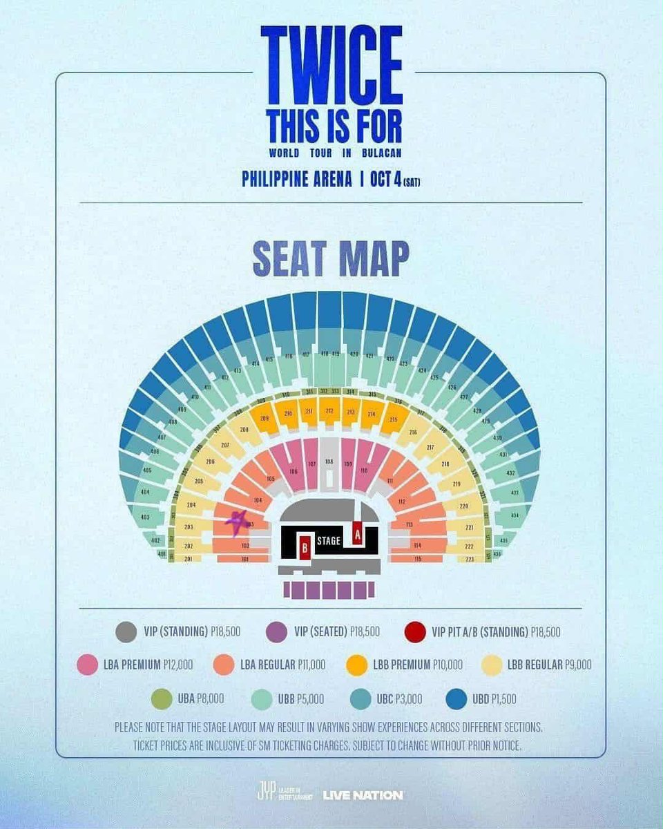 [WTS/LFB twice ph]

Twice This Is For World Tour in Bulacan
- LBA REG (2 tickets): 103 R35 S48 &amp; S54

- SRP + online fee: ₱22,200.00 
- Can meet up at Southmall/ATC/Molito
- RFS: extra tickets

📩 DM if interested!

#TWICE_THISISFOR_WORLD_TOUR_IN_BULACAN
