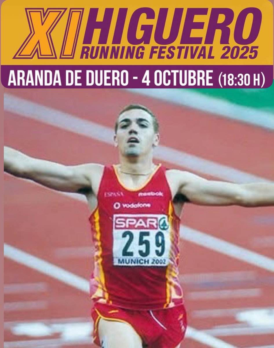 ✨ Orgullo inmenso: David Canal, leyenda de los 400 m y compañero en la selección 🇪🇸 durante años, estará en el <a href="/HigueroRF2025/">HigueroRunningFestival2025</a> 
El 4 de octubre, Aranda de Duero se viste de gala para la gran fiesta del running. 🏃‍♂️🔥
👉 Inscripciones abiertas en:
higuerosport.com