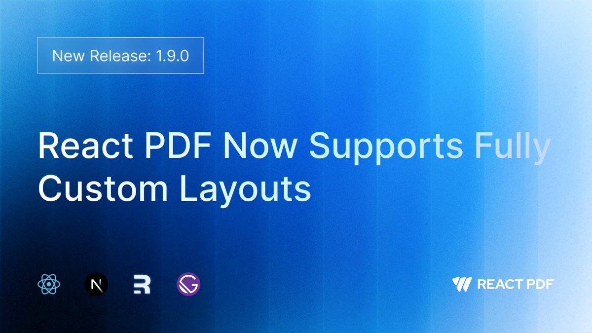ReactPdf's tweet image. ✨ React PDF v1.9.0 is here!
This release introduces a new RPLayout component with a fully customizable toolbar and built-in tools, plus new horizontal and vertical layout bars for more layout control.
👉 See what’s new: docs.react-pdf.dev/introduction/c…
#reactjs #reactpdf #pdfviewer