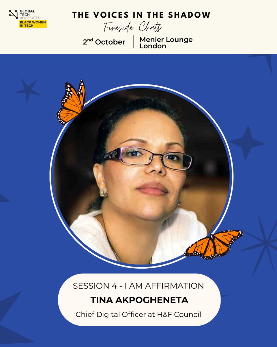 ✨ Featured Voice: Tina Akpogheneta. First female CDO of African descent in local authority sector! Join her I Am Affirmation Fireside Chat on owning your power! 💪

📅 Oct 2nd, London
🎟️ zurl.co/LRTKD 

#TheVoicesInTheShadow5 #BlackWomenInTech