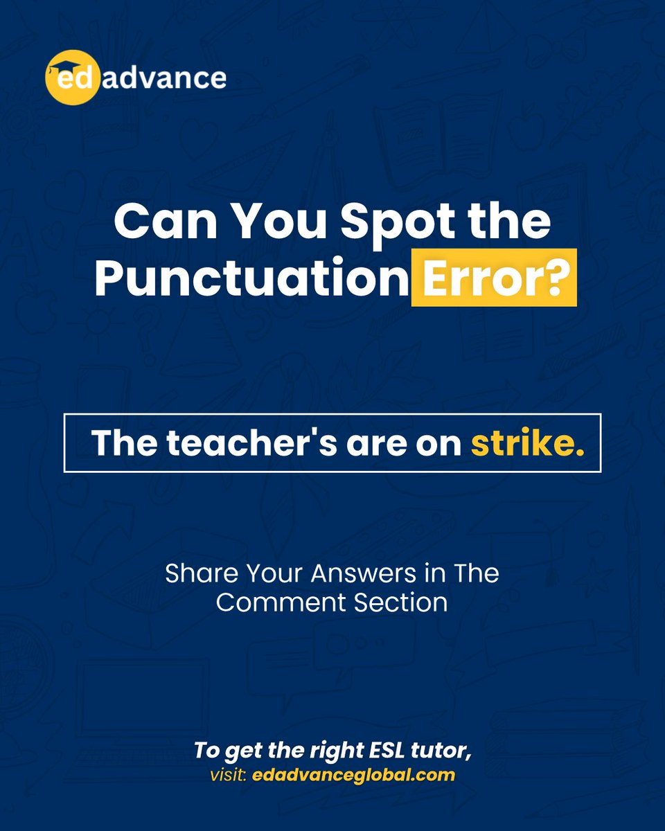 edadvanceglobal's tweet image. 🧠💡 Can you spot the punctuation error? 📝✍️

Take a closer look and test your memory! 💭 Share your answer in the comment section below! 💬

#PunctuationMatters
#MemoryTest
#LanguageLovers
#GrammarGeeks