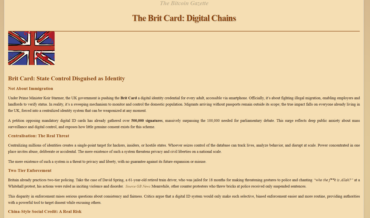 Newest FULLY on Chain Article "Brit Card: State Control Disguised as Identity"

The UK's newest dystopian plan is to usher in social credit style digital ID 👀

The freedom to transact is the freedom to interact, don't loose your voice

FULL ARTICLE BELOW
static.unisat.io/preview/652aca…