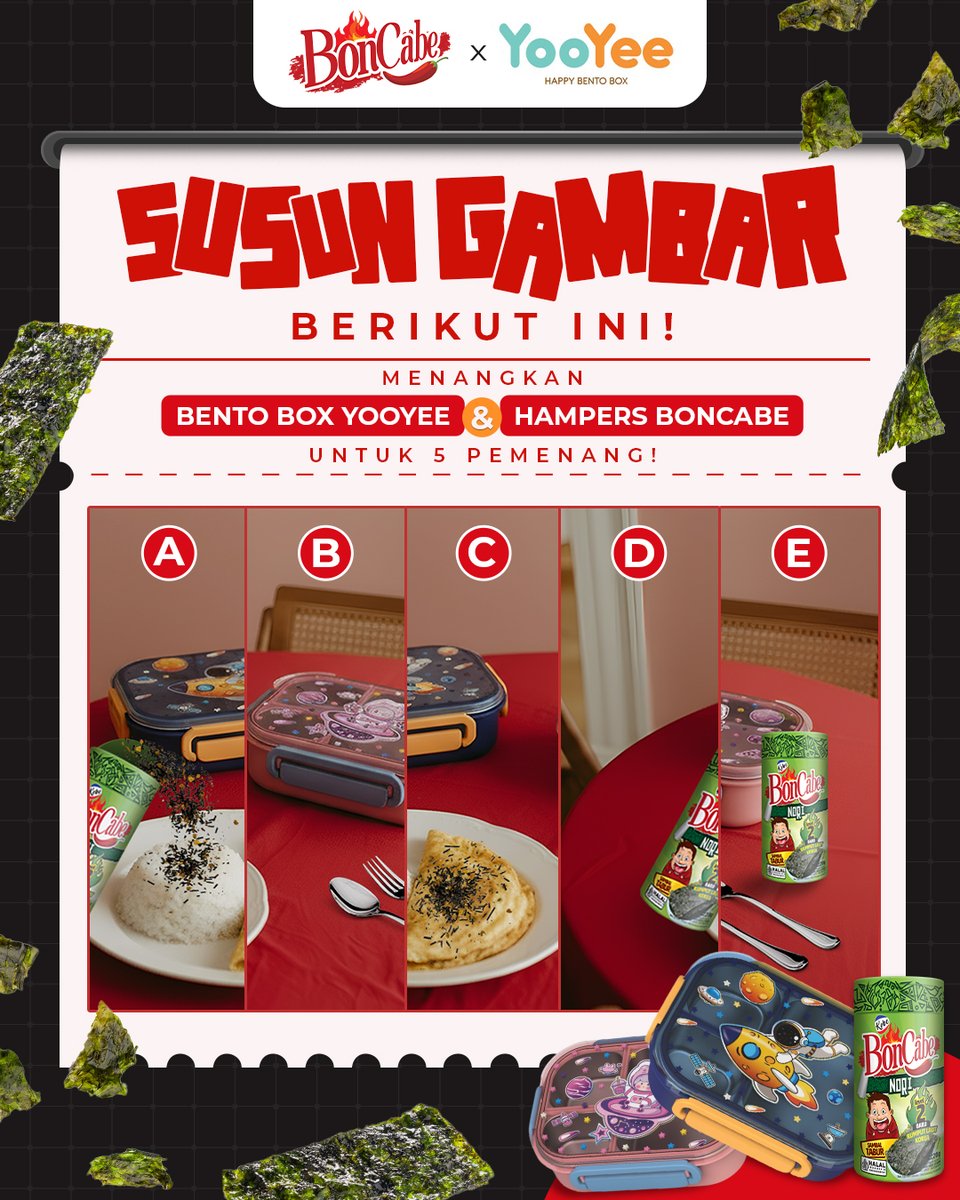 Yang kemana-mana selalu bawa bekal dan pengen bekalnya keliatan lucu, wajib ikutan! ☝🏻

MinBon punya hadiah hampers BonCabe &amp; bento box Yooyee yang gemes buat 5 orang! 😌