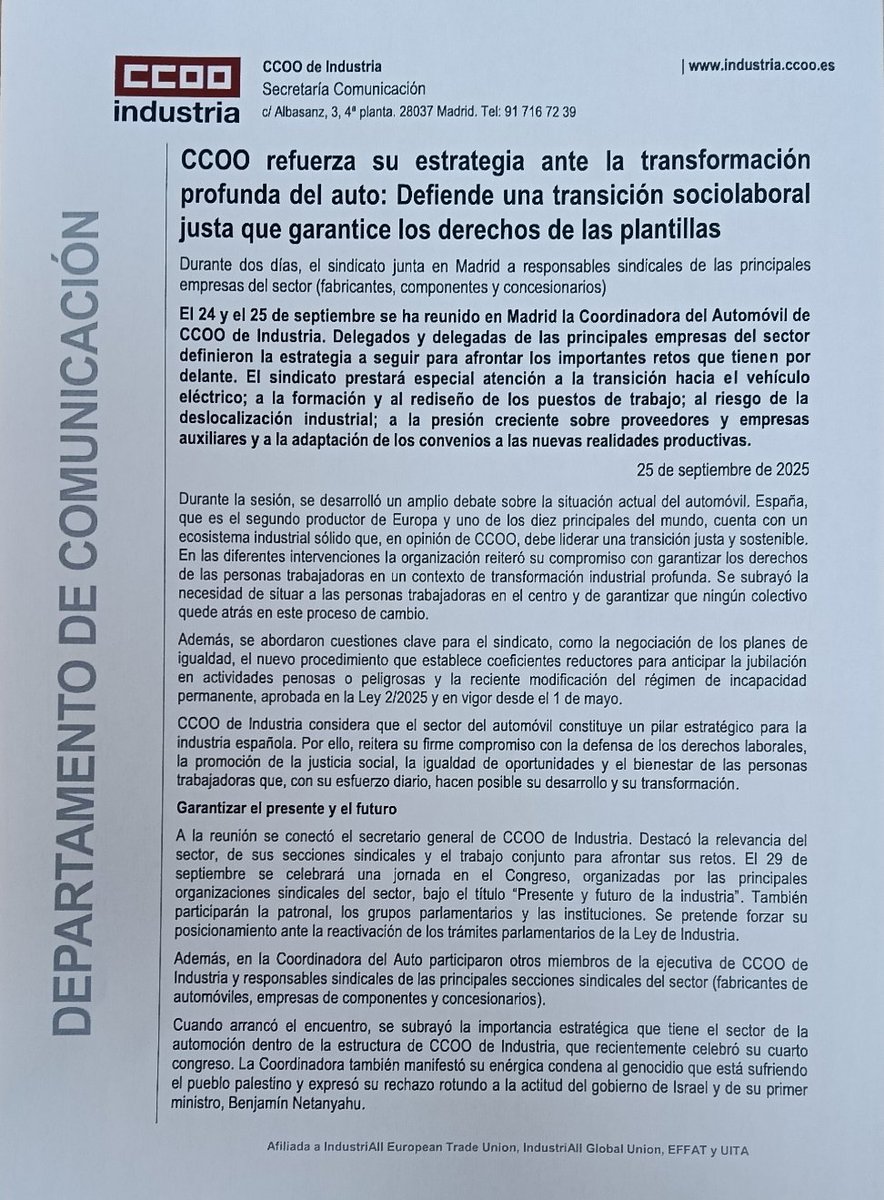 ccooand_FI's tweet image. 📢COMUNICADO
SECTOR DEL AUTOMOVIL🚘
Reunión en Madrid de  la
Coordinadora del Automóvil de CCOO de Industria‼️
Más información 👇