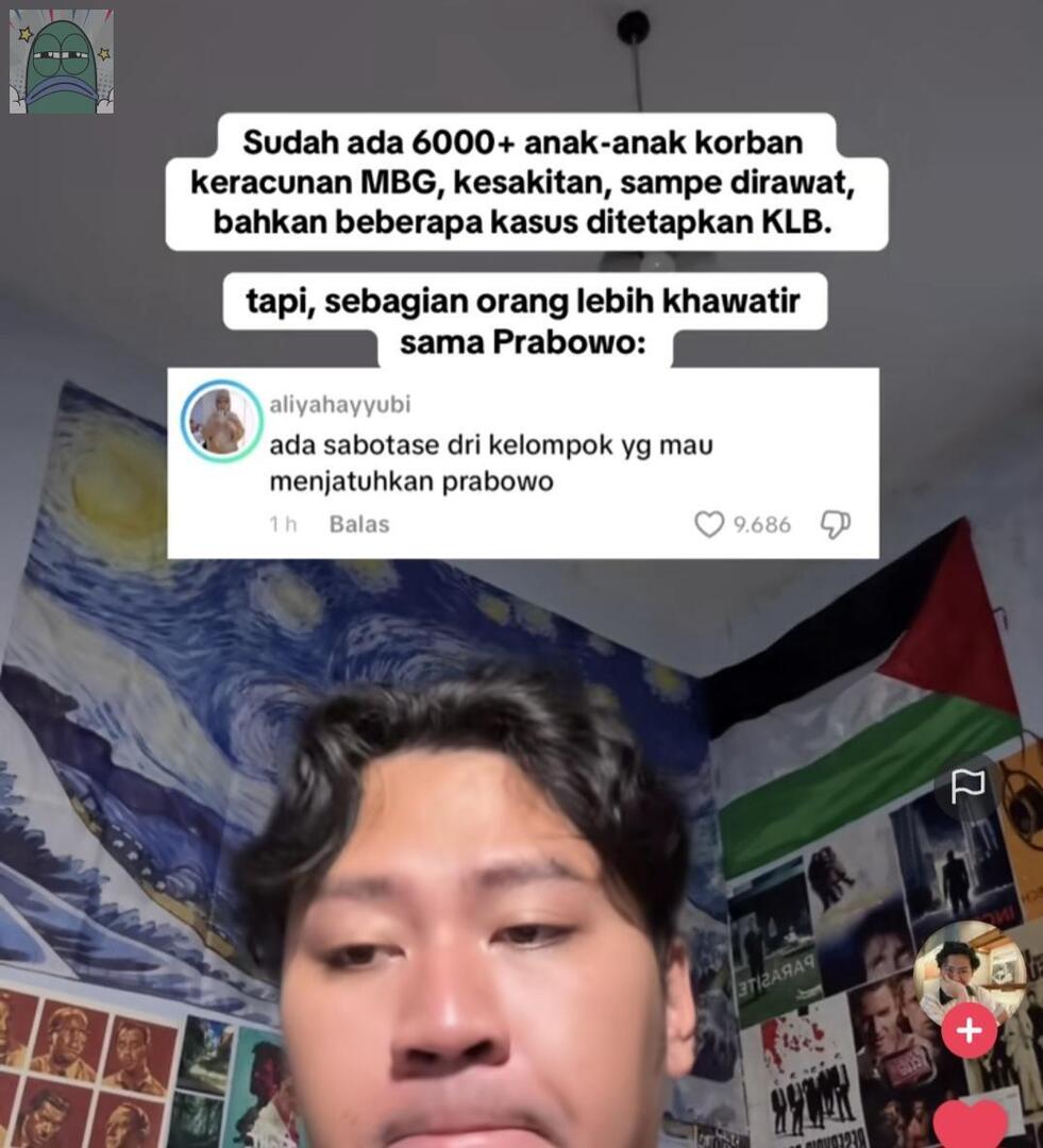 💚 kenapa ya prabowo dan pengikutnya tu denial tingkat akut. gak mau mengakui kalau program MBG tu gagal. udah jelas² banyak anak yg keracunan tapi masih bisa bilang kalau programnya berhasil, ada sabotase lah. GENGSI BANGETT
