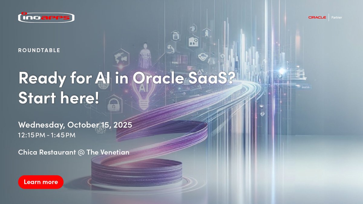🤖 AI is everywhere—but how do you move from hype to impact?

Join Inoapps at Oracle AI World for a roundtable on turning theory into results. Bring your challenges—we’ll share real use cases + practical steps to make AI work for your org.

👉 go.inoapps.com/AI-in-Oracle-S…