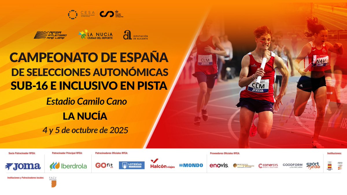 El atletismo vuelve a llenar <a href="/LaNuciaES/">La Nucía</a> ✨

El 🗓️ 4 y 5 de octubre tendremos a los mejores sub16 en el #CESA 👏🏼

Dos días de acción en el 📍 Estadio Camilo Cano 

➕ Info 🔗 bit.ly/3KqO0aB