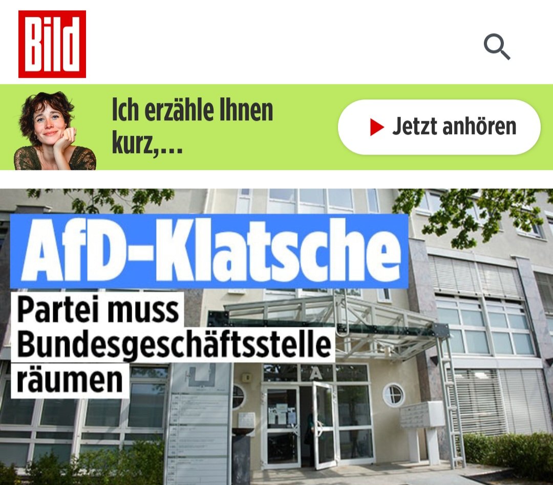 "AfD-Klatsche" titelt die BILD.
Die Wahrheit steht dann aber zumindest im Artikel:
Anders als der Titel suggeriert, hat die #AfD den Prozess GEWONNEN und die fristlose Räumungsklage wurde ABGEWIESEN!
Journalismus, Deutschland, 2025! 🤦🏻‍♂️😠