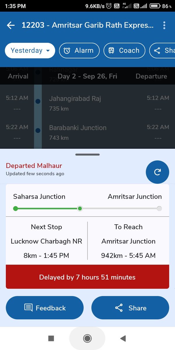 Raaj8476's tweet photo. Train 12203 only 8 hr late now ....Meri subah 4 bje ek or train h Delhi se bas usse phle pocha dena great punctual Indian railways @RailMinIndia @AshwiniVaishnaw @RailwaySeva @RailMadad https://t.co/yMOboBNQoA