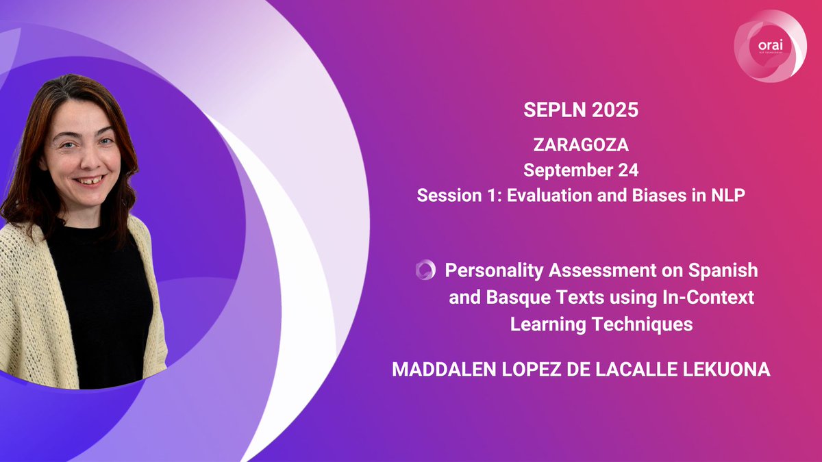 orai_NLP's tweet image. 🎓This #paper explores the efficacy of #Llama3 large language models #LLM (8B and 70B) in predicting Big Five personality traits from text, specifically focusing on #Spanish and #Basque languages

#SEPLN2025 #OraiNLP
#IA #AI 
ℹ️#ICL4LANG project