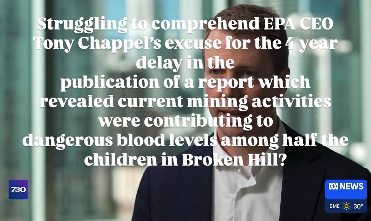 NoToxicLead's tweet photo. Struggling to comprehend EPA CEO Tony Chappel’s excuse for the 4 year delay in the 
publication of the report which revealed current mining activities were contributing to 
dangerous blood levels among half the children in Broken Hill? https://t.co/5ACA4XDbUq