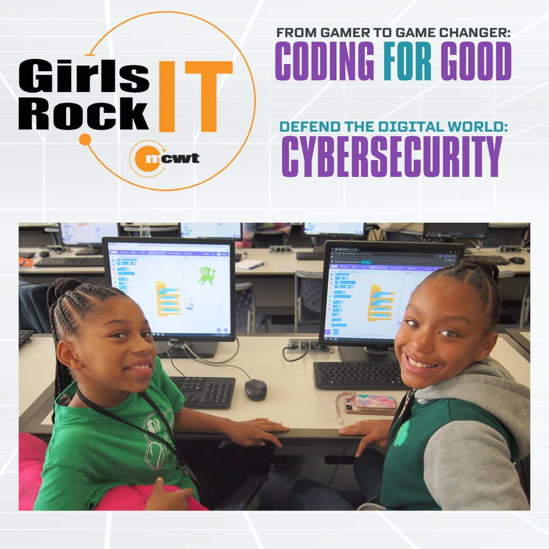 MCWT's tweet image. MCWT Launches Fall Girls Rock IT Program 

Hands-on coding &amp;amp; cybersecurity for girls in grades 2–8!
Build skills, confidence &amp;amp; discover how tech can change the world.

Oct 11 – Cybersecurity (Detroit)
Oct 25 – Coding for Good (Dearborn)

Register today: lnkd.in/gfT5bgfy