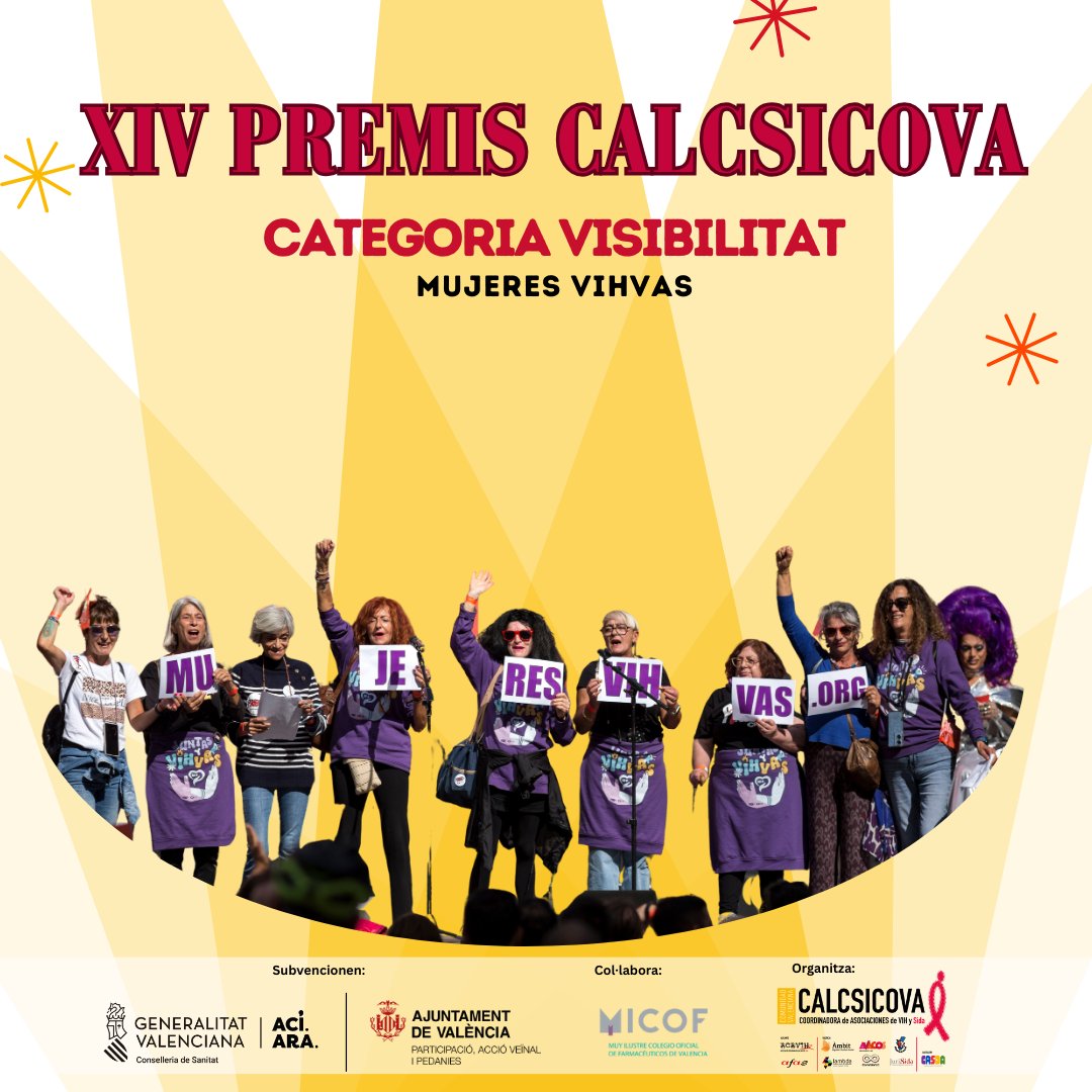 Tanquem la setmana presentant la categoria #Visibilitat dels #XIVPremisCALCSICOVA 🏆

➡ Mujeres VIHvas (<a href="/cesida/">ajnacesida</a>) 

🗓 3 d’octubre de 2025
🕘 16:30 h
📍 Saló d’Actes del <a href="/micofvlc/">Micofvlc</a>