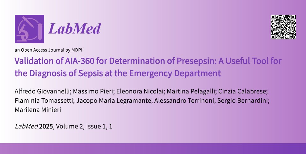 LabMedMDPI's tweet image. 🎉1st citation received!
"Validation of AIA-360 for Determination of Presepsin: A  Useful Tool for the Diagnosis of Sepsis at the Emergency Department"
by Alfredo Giovannelli et al. 
#SepsisDiagnosis #LaboratoryMedicine
🔖Read the full article at mdpi.com/2813-9038/2/1/…