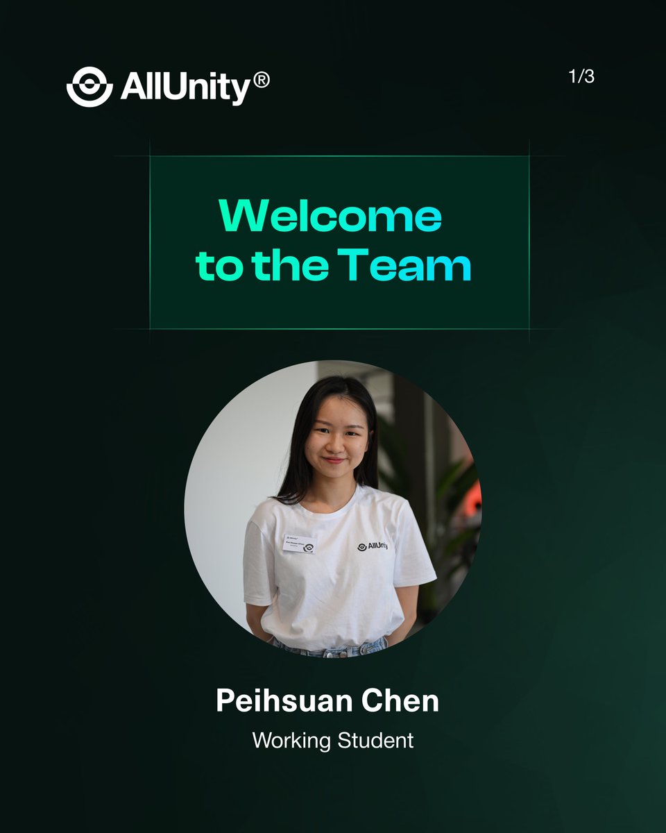 AllUnityStable's tweet image. 👋 Welcoming three working students to AllUnity   
🚀 Pei-Hsuan Chen - Marketing & Events team
🚀 Anton Pieper - Business Development team  
🚀 Sher Jang - Office & People Management team 
Welcome aboard @AllUnityStable!  
#AllUnity #JoinAllUnity #EURAU #FutureOfFinance