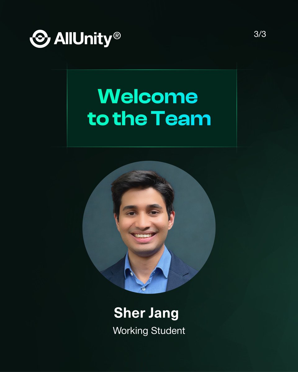 AllUnityStable's tweet image. 👋 Welcoming three working students to AllUnity   
🚀 Pei-Hsuan Chen - Marketing & Events team
🚀 Anton Pieper - Business Development team  
🚀 Sher Jang - Office & People Management team 
Welcome aboard @AllUnityStable!  
#AllUnity #JoinAllUnity #EURAU #FutureOfFinance