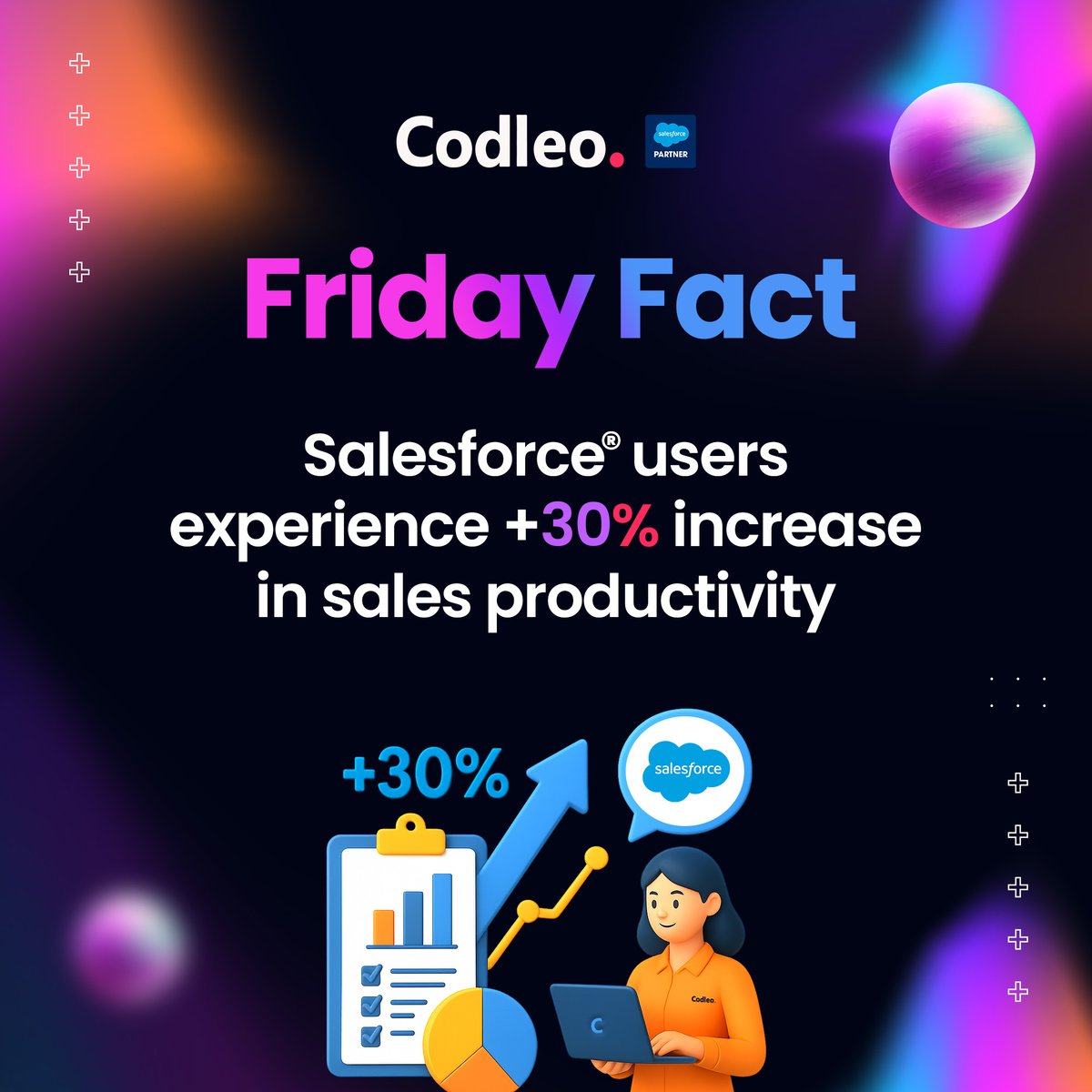 consultcodleo's tweet image. ✨ Friday Fact: Businesses using Salesforce see up to 30% more sales productivity.

That means less time on manual work and more time building real connections with customers. 💡

At Codleo, we make sure you get the best out of Salesforce. 🚀

#FridayFact #Salesforce #Codleo