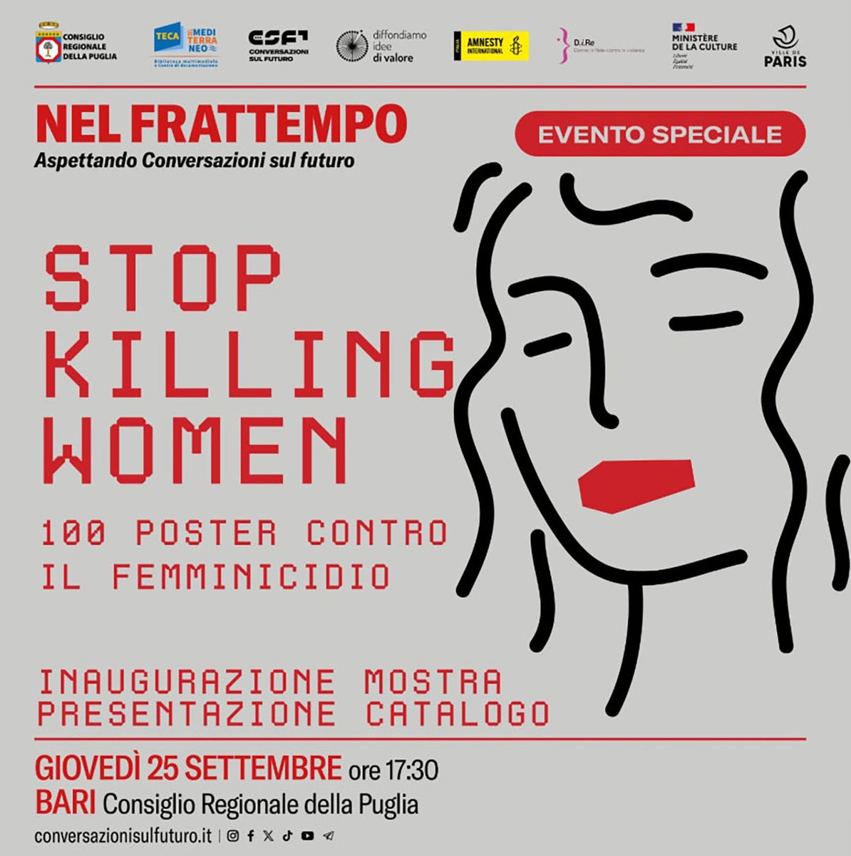 tomaso64's tweet image. Poster For Tomorrow - STOP KILLING WOMEN
Consiglio regionale della Puglia - inaugurazione della mostra  Giovedì 25 settembre alle 17:30 sarà inaugurata la mostra che raccoglie i 100 manifesti più rappresentativi di Poster For Tomorrow, dedicati al tema del femminicidio.
