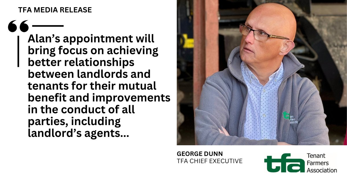The appointment of Alan Laidlaw as England’s first Tenant Farming Commissioner is a major success for our lobbying efforts. It represents a vital step forward for landlord-tenant relations &amp; the Code of Practice in agriculture. Read more: tfa.org.uk/tfa-media-rele…