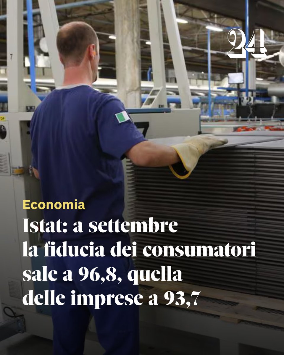 sole24ore's tweet image. Per approfondire, leggi l&apos;articolo: ilsole24ore.com/art/istat-sett…

#Istat #fiducia #consumatori #imprese