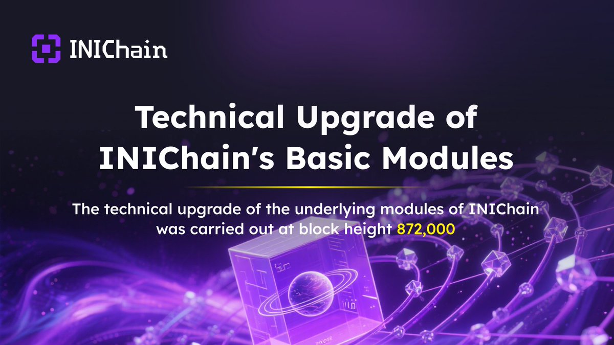 InitVerse's tweet photo. 🚨 INIChain Major Announcement

At block height 872,000 (https://t.co/nJZ0E2rgK1), INIChain will begin a core module upgrade to prepare for the RFHE release:

⚙️ EVM: Adding SSTORE and SLOAD support

🔗 P2P: Pre-adaptation for ETH67/68 synchronization

💾 Database: Pebble database integration

🔐 Cryptography: secp256r1 support

⛏️ All nodes and independent miners must update their clients to stay in sync.

This upgrade will make INIChain faster, more secure, and future-proof.

Please refer to the official X announcement for the upgrade completion time. We will announce it as soon as it is complete.
#INIChain #Blockchain #Upgrade #InitVerse #ImportantNotice