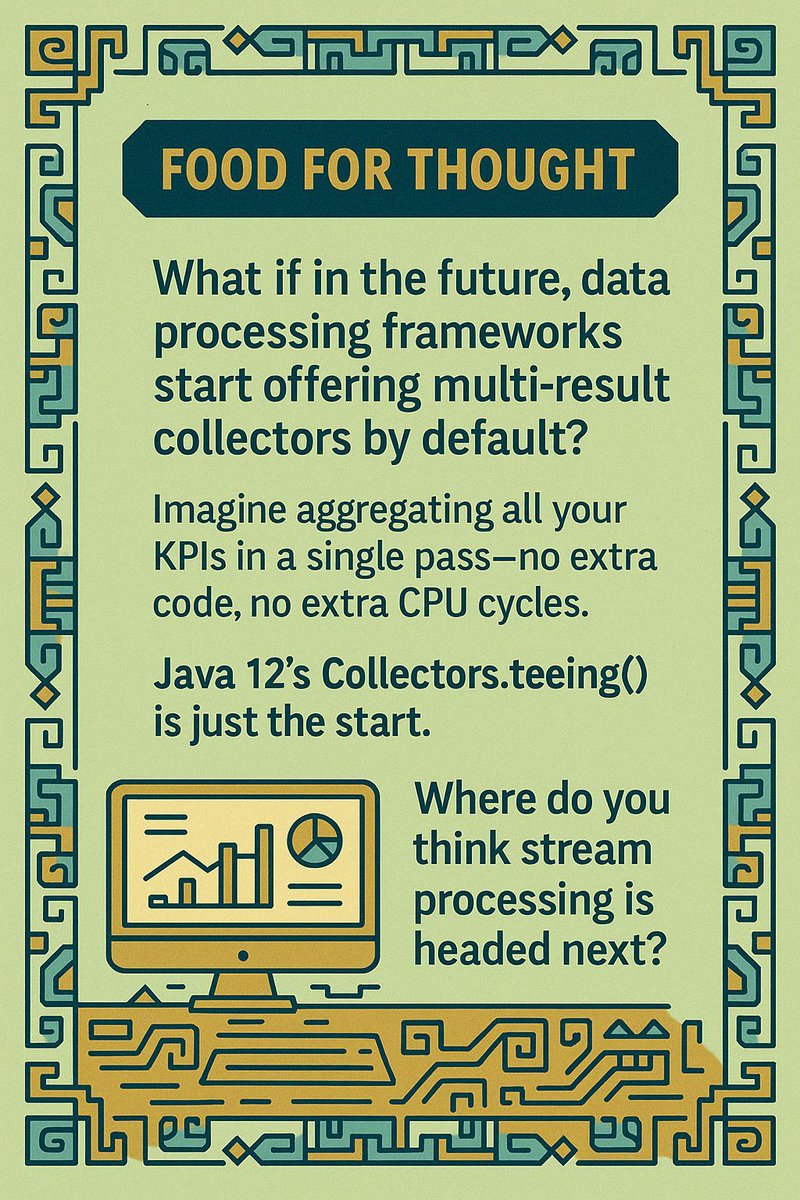 SpagCodeJungle's tweet image. Where do you think stream processing is headed next?
#FoodForThought #JavaFuture  #100DaysOfCode #365DaysOfCode #coder #programmer #softwareengineer #codinglife #Java #Coding #letsConnect #LeetCode  #TechTwitter #DevCommunity #CleanCode #LearnInPublic #BuildInPubloic  #TechTalk