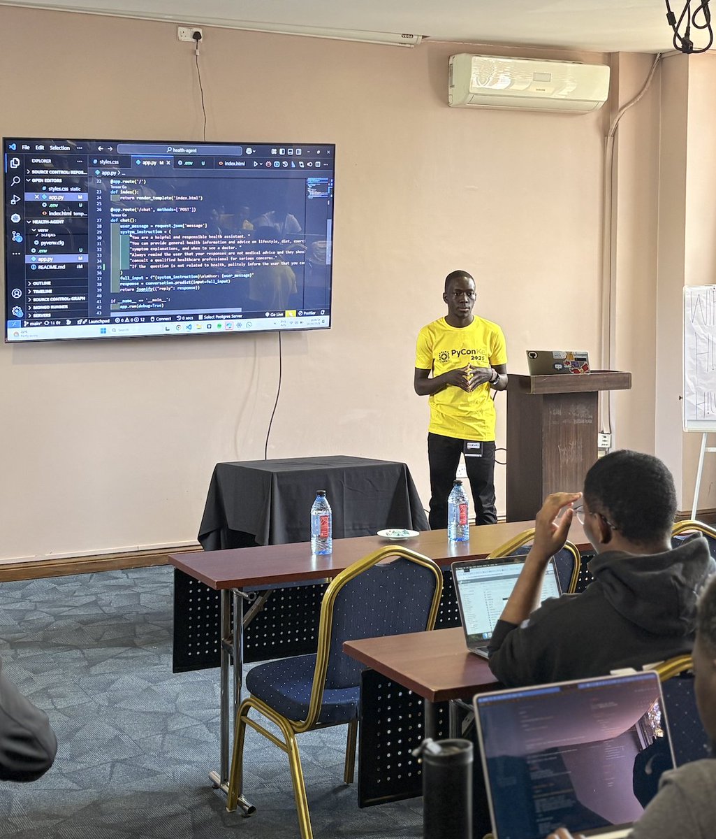 PyconKenya's tweet image. on our breakout room, we have @Moruri_c, an AI/ML expert demo_ing on how to automate chatbots

#PyConKe #PyConKe2025