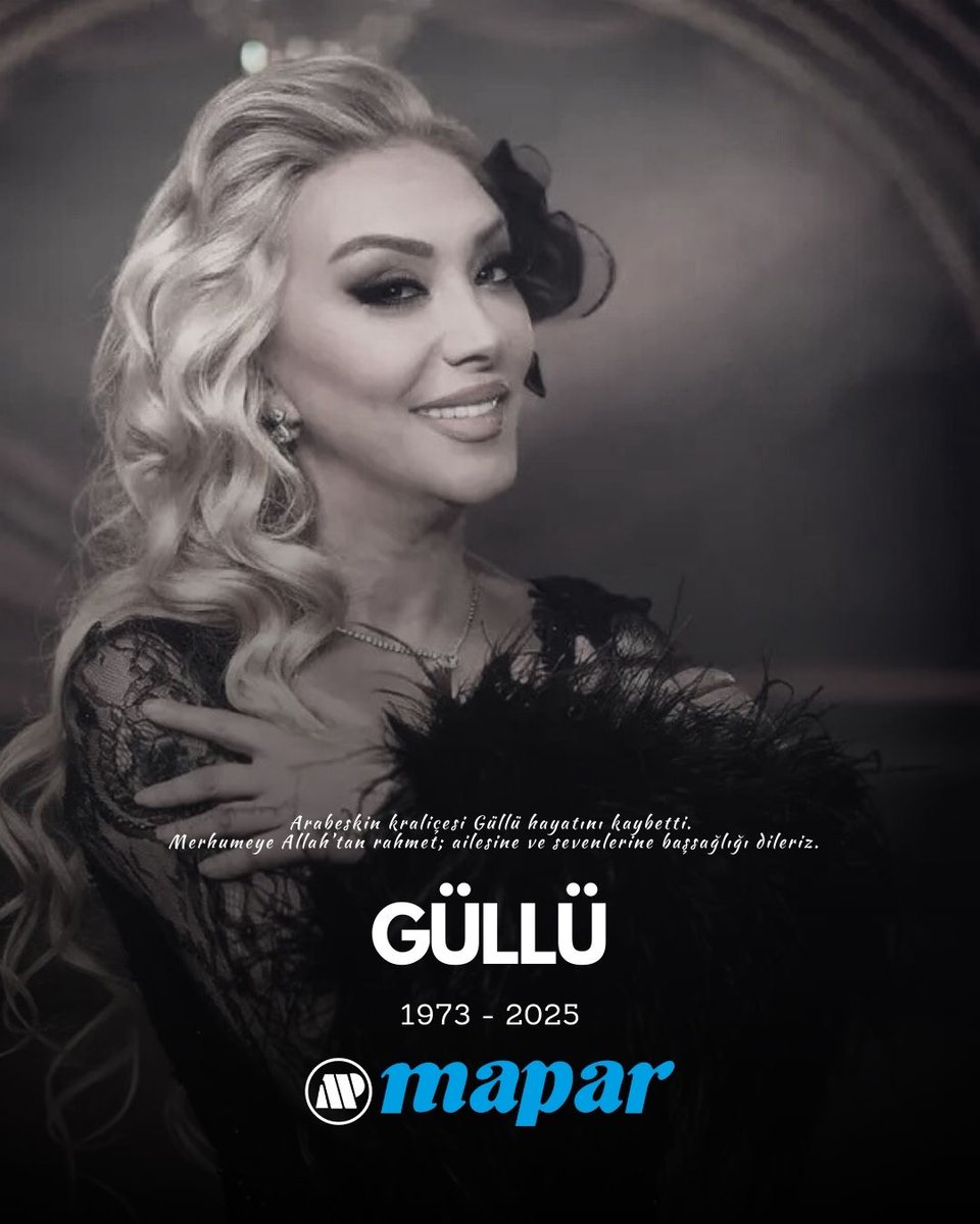 Arabeskin kraliçesi Güllü hayatını kaybetti.
Merhumeye Allah’tan rahmet; ailesine ve sevenlerine başsağlığı dileriz.
#güllü #başsağlığı