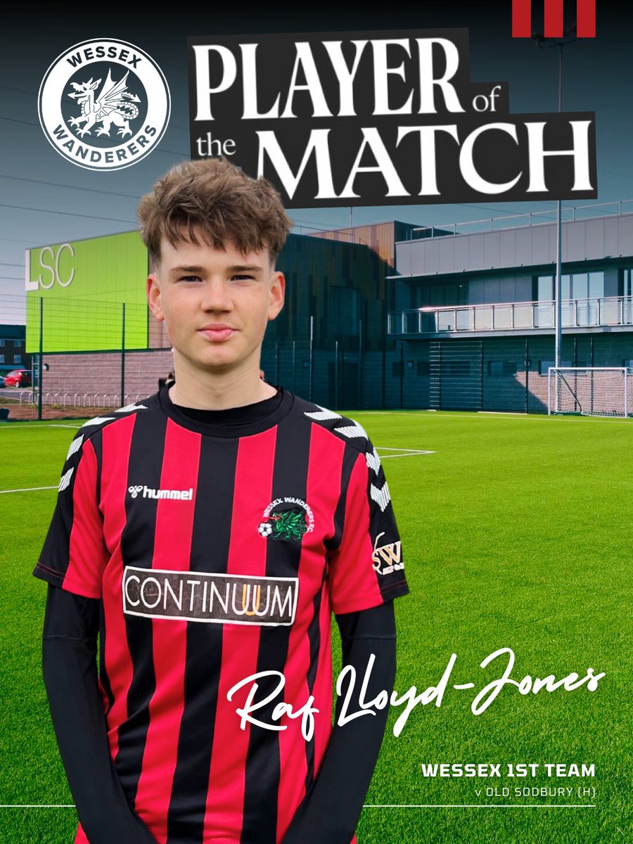 1st Team POTM - Raf Lloyd-Jones  ❤️🖤

The young winger put in a fantastic performance, including a stunning half volley to earn the Player of the Match award for the GFA Cup match against Old Sodbury. 🙌  

Match Highlights: youtu.be/i9KdLnLzWwI

❤️🖤 #upthewessex