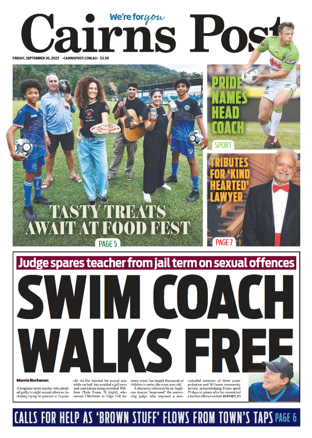 INSIDE TODAY: A longtime Cairns swim teacher who pleaded guilty to eight sexual offences, including trying to procure a 13-year-old via the internet for sex acts while on bail, has avoided a jail term and convictions being recorded. Digital edition: bit.ly/41tGPEF