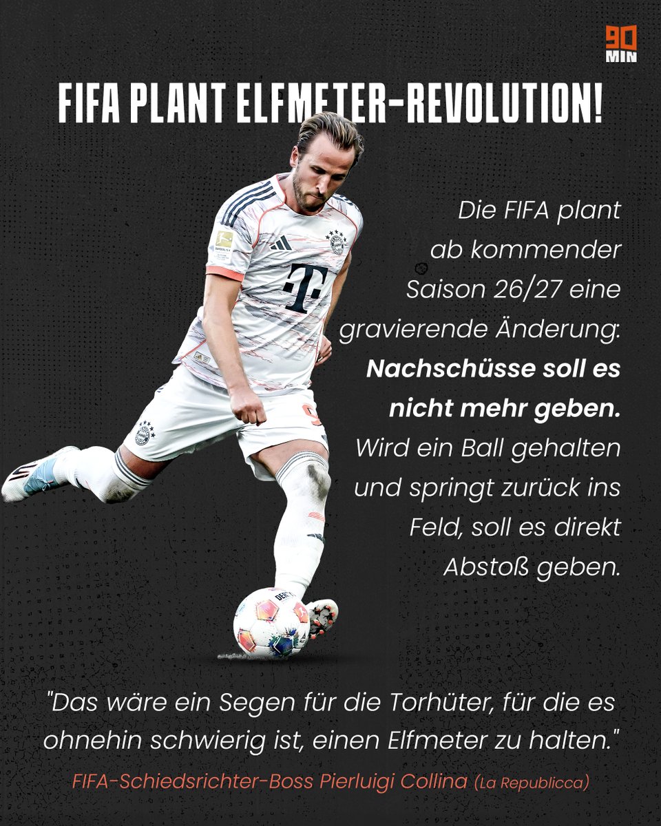 🚨 Der ehemalige Weltschiedsrichter Pierluigi Collina ist großer Befürworter dieser Regeländerung und soll FIFA-Präsident Gianni Infantino schon überzeugt haben.

☝️ Abgesegnet werden kann die Elfer-Revolution aber nur vom IFAB.