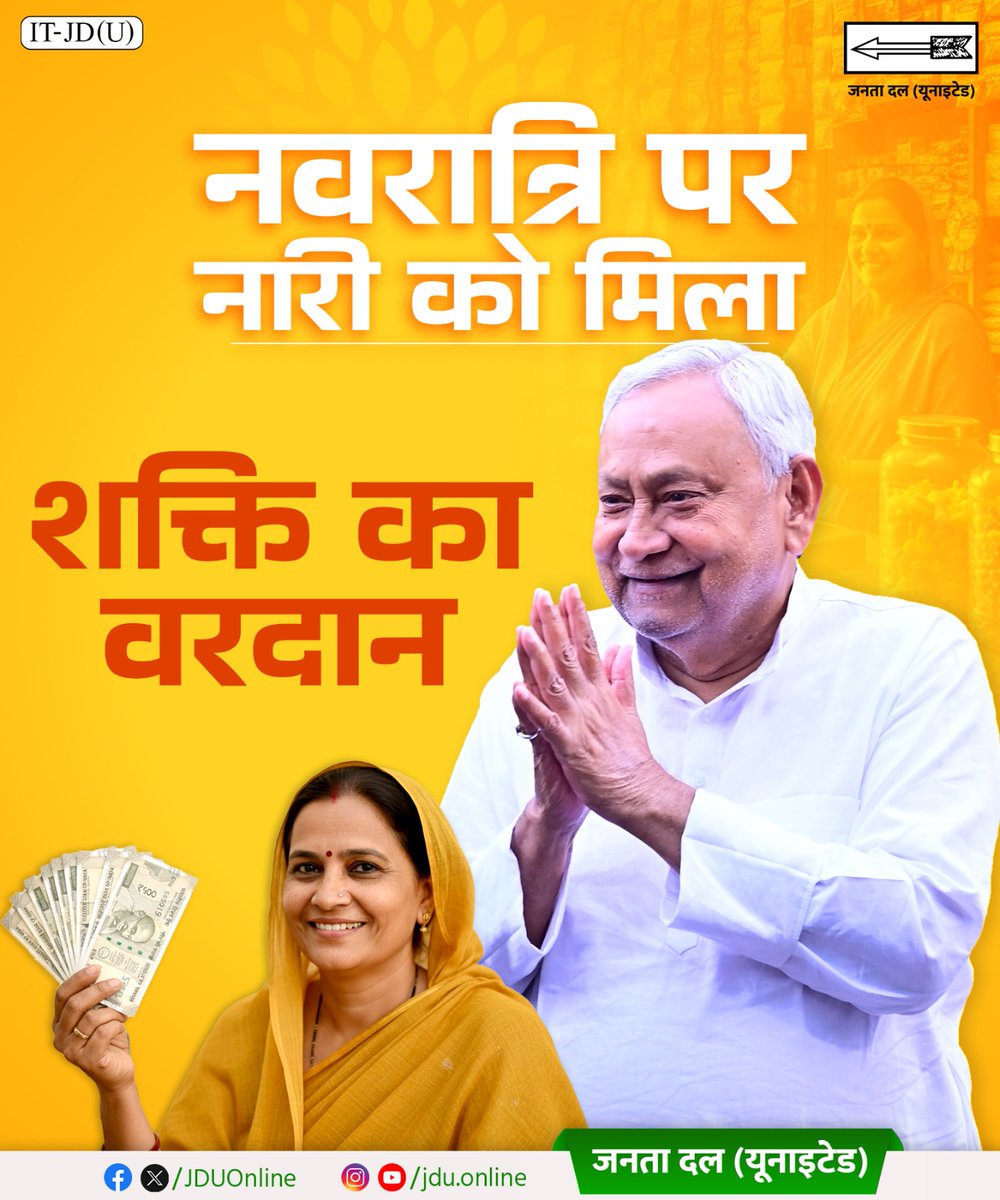 हर महिला करेगी रोजगार, खुलेगा समृद्धि का द्वार
धन्यवाद नीतीश सरकार

#BadhegiMahilaBadhegaBihar
#बढ़ेगी_महिला_बढ़ेगा_बिहार