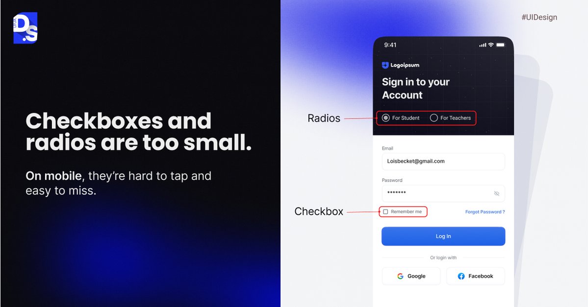 design__studio's tweet image. Checkboxes and radios worked for desktops. But on mobile, they fail users.

Chips are the modern, flexible alternative that make interaction seamless. Ready to make the switch?
.
.
#uidesign #uxdesign #designstudiouiux #appdesign