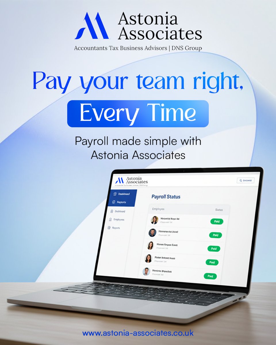 AstoniaTax's tweet image. Payroll isn’t just about numbers it’s about trust. Late or inaccurate payments can hurt team morale and even cause compliance issues.

📞 Call: +44 0845 519 6610
🌐 astonia-associates.co.uk

#payrolluk #payrollsolutions #payrollmanagement