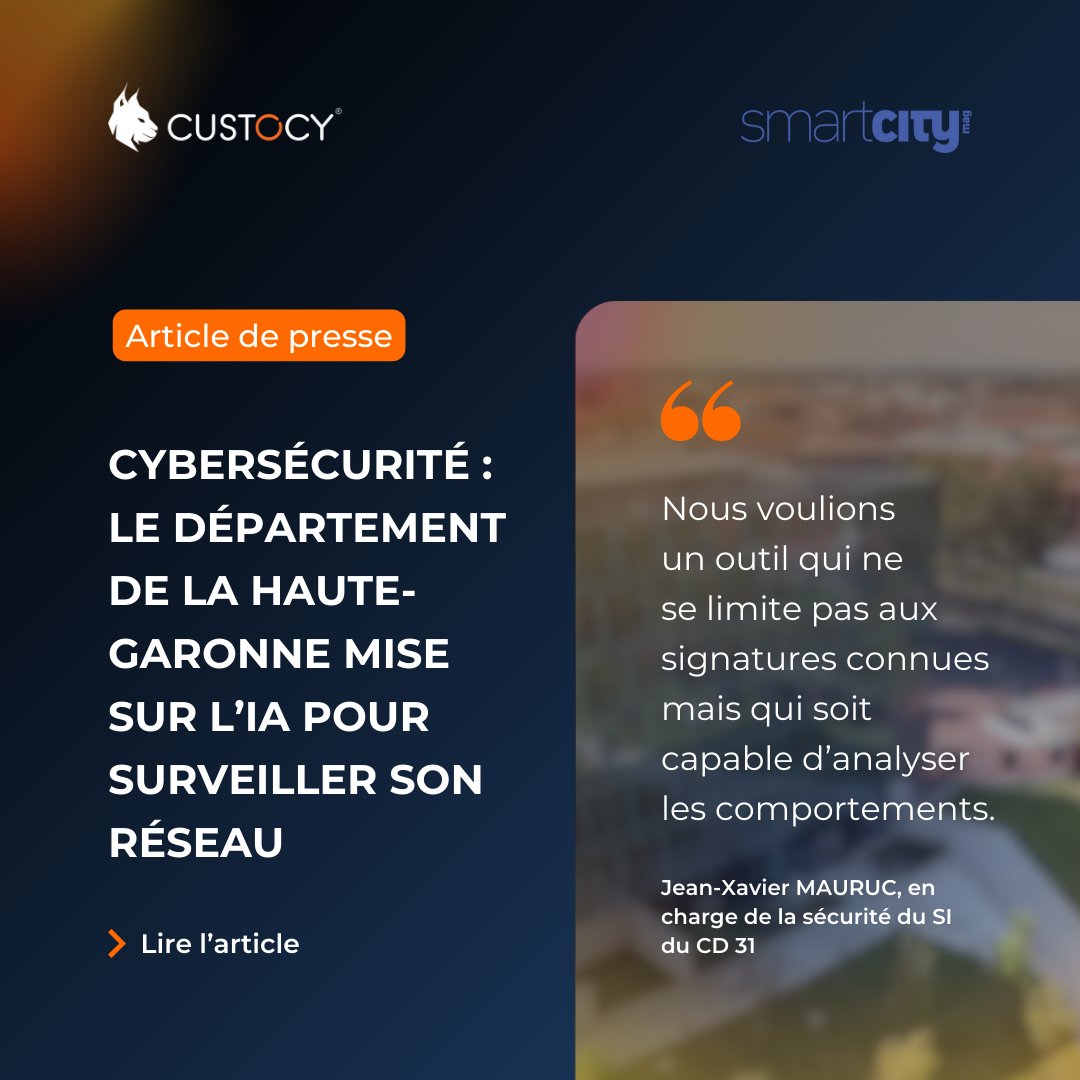 📣Ça parle de nous dans la presse !
Le CD31 fait confiance à notre #NDR <a href="/custocy/">Custocy</a>  (avec la techno d’<a href="/EneaAB/">Enea AB</a>) pour sécuriser +25 000 assets👇

Merci à <a href="/SmartCityMag_FR/">Smart City Mag</a> de relayer ce témoignage concret d’innovation cyber française 🇫🇷

smartcitymag.fr/article/1700/c…