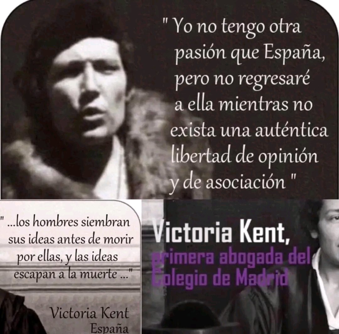 "Yo no tengo otra 
pasión que España 
pero no regresaré 
mientras no exista 
una auténtica libertad…”

#VictoriaKent 
fue la primera abogada del mundo que actuó ante un tribunal militar.

#TalDiaComoHoy moría 

✔️NO AL OLVIDO 

#ComparteCultura 
 #MemoriaDemocrática #feminismo
