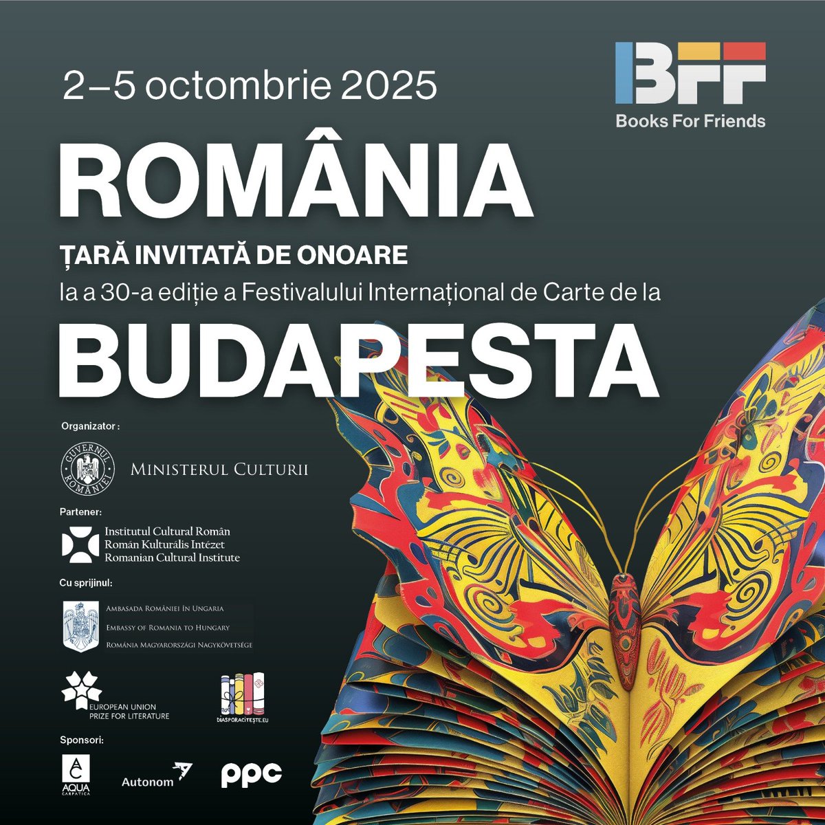 România este Țară Invitată  a Festivalului Internațional de Carte de la Budapesta, ediția 30, în  perioada 2- 5 octombrie 2025. Haideți  să cunoașteți  literatura contemporană!
Program  icr.ro/budapesta/roma…
